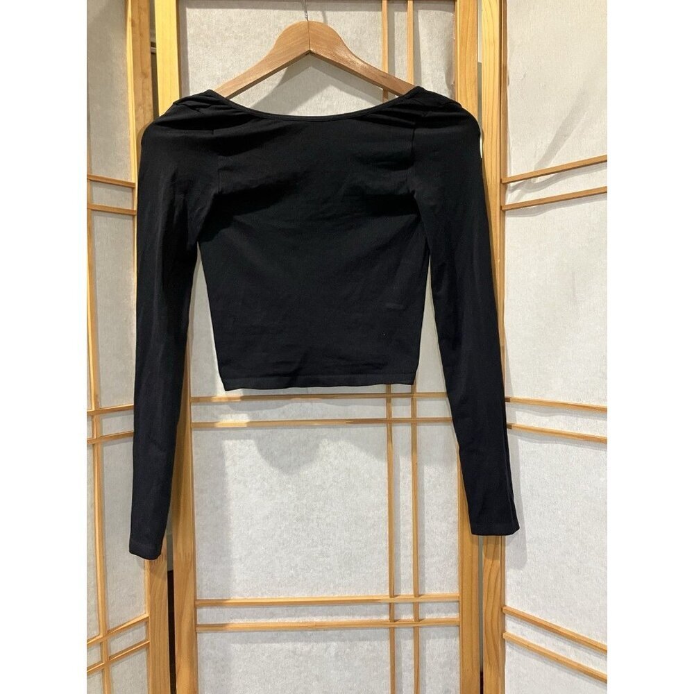 Anthropologie  Black Scoop Back Crop Top Stretch Moto, Citi Small/Medium - Picture 2 of 8